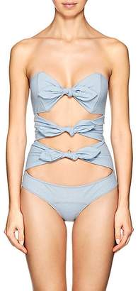 Lisa Marie Fernandez Women's Poppy Denim-Effect Cotton-Blend One-Piece Swimsuit - Blue