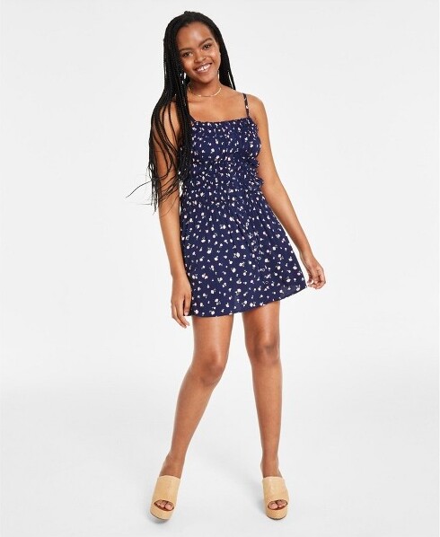 Hippie Rose HippieRoseWomensFloralPrintSmockedTankDress,navy,Large