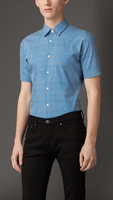 Burberry Slim Fit Short Sleeve Geometric Print Shirt