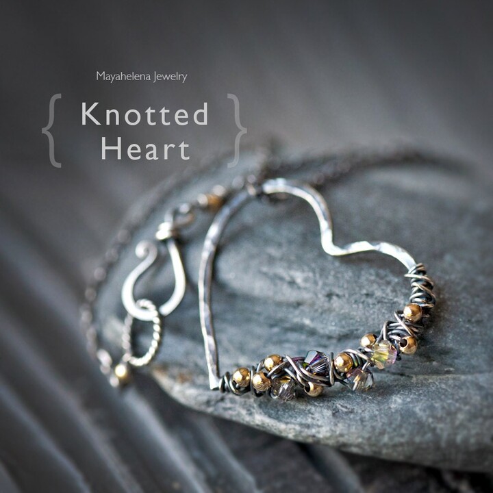 Etsy Knotted Sterling Silver Heart Necklace Gold Filled Beads Swarovski Crystals