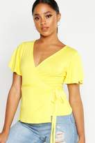 Thumbnail for your product : boohoo Frill Sleeve Tie Waist Top