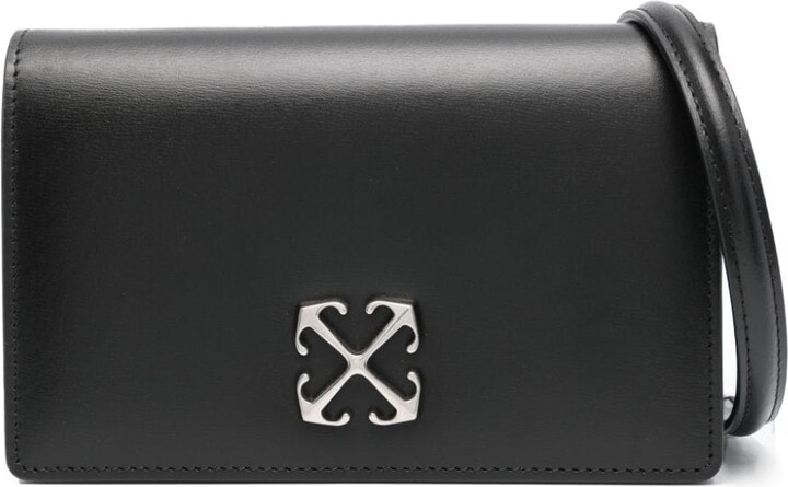Off-white Jitney Quote Print Leather Wallet On Chain In Black