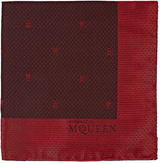 Alexander McQueen Men's Skull Jacquard Silk Pocket Square-RED