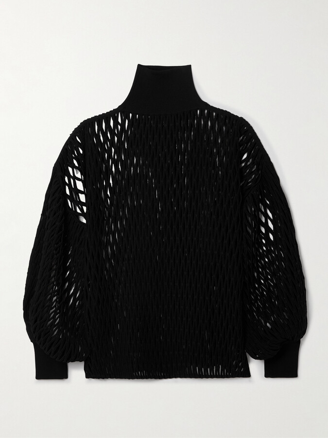 Alaia Oversized Open-knit Turtleneck Sweater - Black