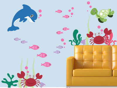 Wall Decal Source Dolphin, Turtle, Ocean Under the Sea Wall Decal
