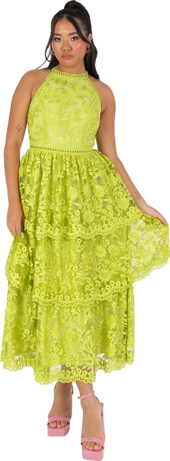 Maya Deluxe Women's Ladies Midi Dress Halterneck Sleeveless Tiered