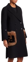 Thumbnail for your product : Fendi Long-Sleeve Fox Fur-Trim Pocket Logo Coat