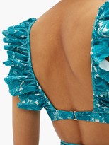 Thumbnail for your product : Adriana Degreas Bloom Floral-print Ruffled Bikini - Blue Print