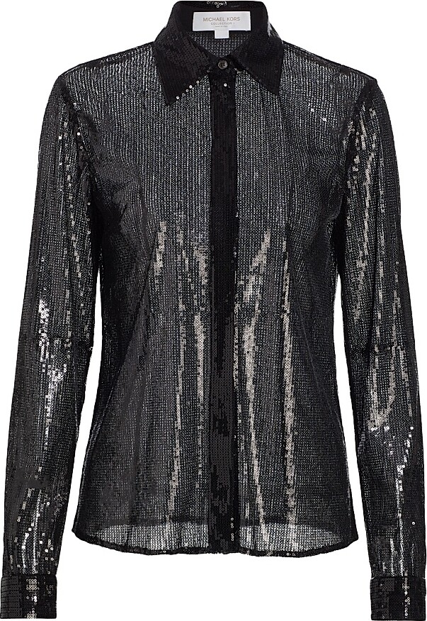 Michael Kors Collection Women's Hansen Sequined Button-Down Shirt - Black - Size 8