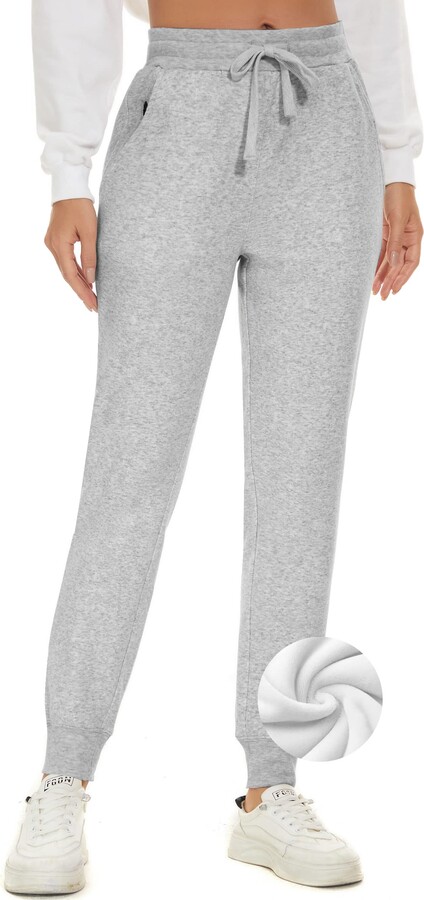 SPECIALMAGIC Women's Fleece Lined Jogger Pants with Zipper Pocket Warm  Thermal Trousers Tracksuit Bottoms Ladies Sweatpants for Winter Outdoor  Workout (Light Grey - ShopStyle