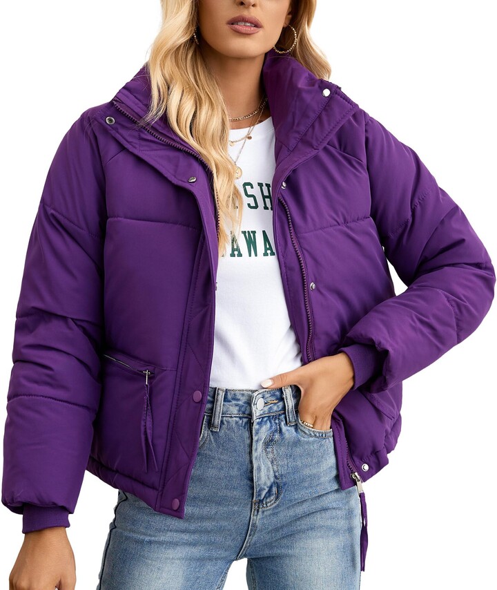 Maeau Womens Cropped Jackets Winter Coat Long Sleeve Puffer Jacket