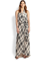 Thumbnail for your product : Haute Hippie Plaid Silk Halter Wrap Gown