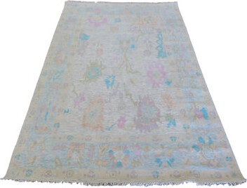 Oriental Rug Galaxy 6 x 9 Hand Knotted Ivory Colorful Modern Oushak Oriental Rug G14911