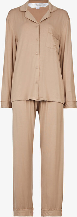 The Nap Co Womens Cappucino Piped Stretch-Jersey Pyjama Set Xs