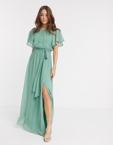 Thumbnail for your product : Goddiva Goddvia tie waist maxi dress in sage green