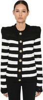 Thumbnail for your product : Balmain Striped Knit Cotton Blend Cardigan