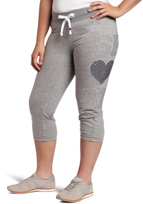 Southpole Juniors Plus-Size Light Weight Roll Up Sweatpant With Sequins Heart Accent