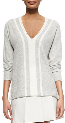 Vince Cashmere Two-Tone V-Neck Sweater