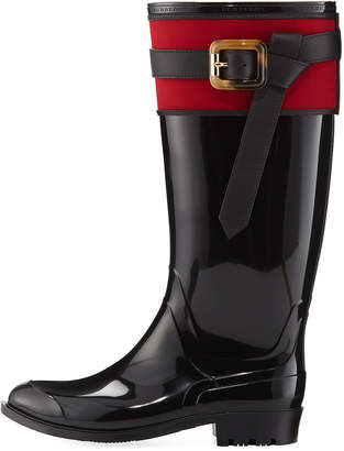 Burberry Rubber Rain Boot with Heart Print, Black