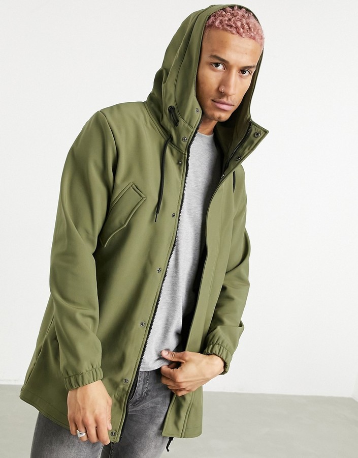 ONLY & SONS parka with fishtail in khaki - ShopStyle Jackets