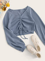 Thumbnail for your product : Shein V-neck Drawstring Front Crop Top