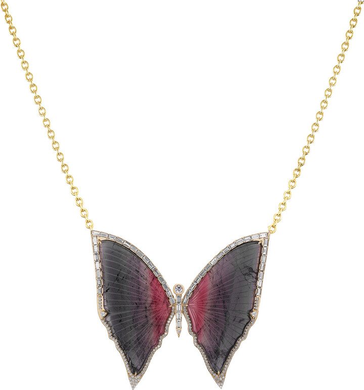 Sheryl Lowe 14K Tourmaline and Diamond Take Flight Butterfly Necklace