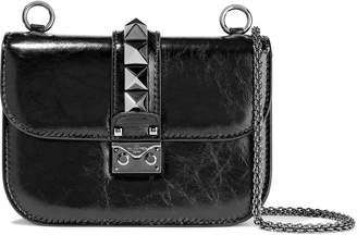 Valentino Garavani Rockstud Lock Crinkled Patent-leather Shoulder Bag