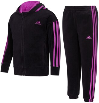 adidas Little Girls Zip Front 3 Stripes Velour Hoodie and Joggers, 2 Piece  Set - ShopStyle