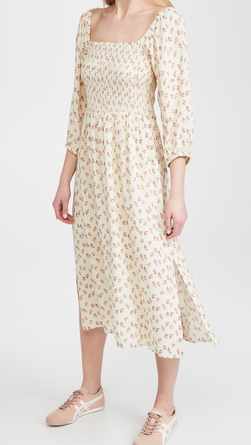 wayf lucca midi gathered dress