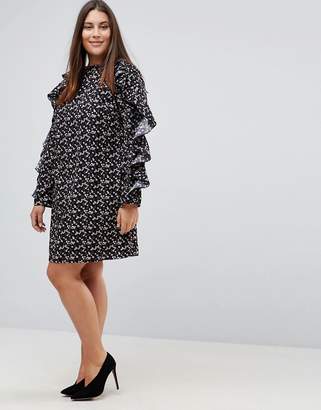 Rage Plus Floral Shift Dress With Ruched Sleeve