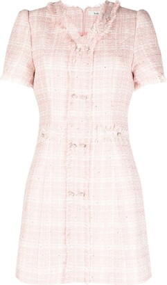 Pink Tweed Denim Trim Mini Dress