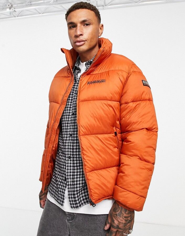 dark orange puffer jacket
