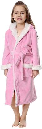 FLYCHEN Girls' Hooded Robe Bath Spa Fleece Loungewear Nightgown
