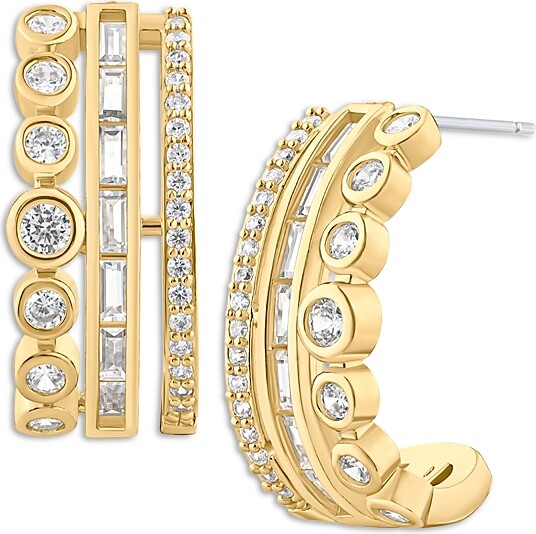 Kenneth Jay Lane Round, Baguette & Pave Cubic Zirconia Half Hoop Earrings
