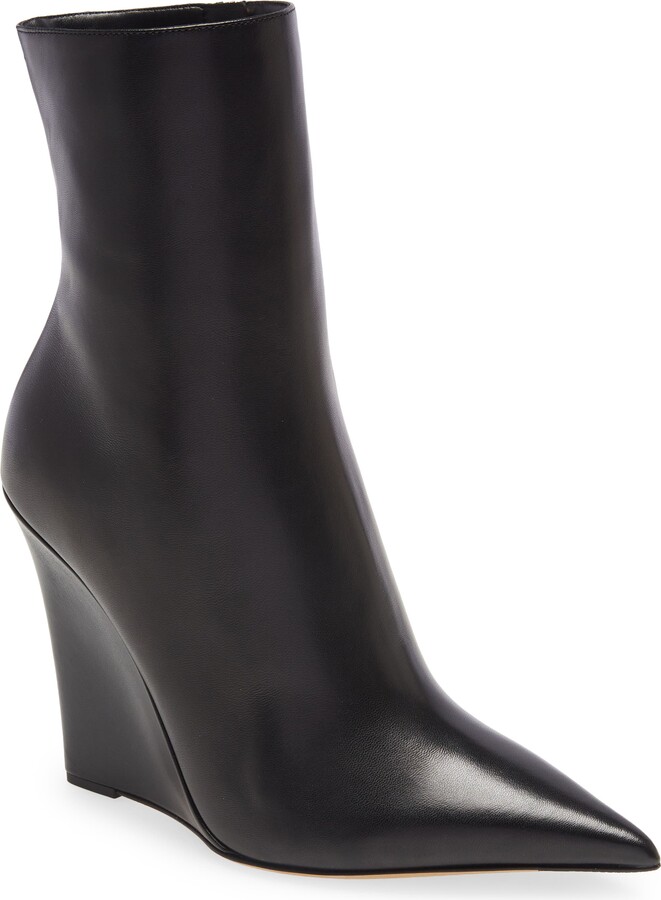 black pointed toe wedge heels