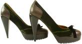 Brown And Green Leather And Velvet Bow Platform Pumps - Sz38