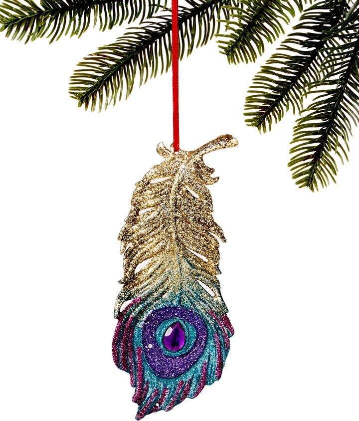 Holiday Lane Burgundy and Blush Glitter Peacock Feather Ornament, Created for Macy's