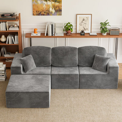 Mercer41 L-Shaped Modular Sectional Couch Cloud U-Shaped Sectional Sofa with Wide Armrest