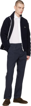 Drakes Navy Pleated Trousers