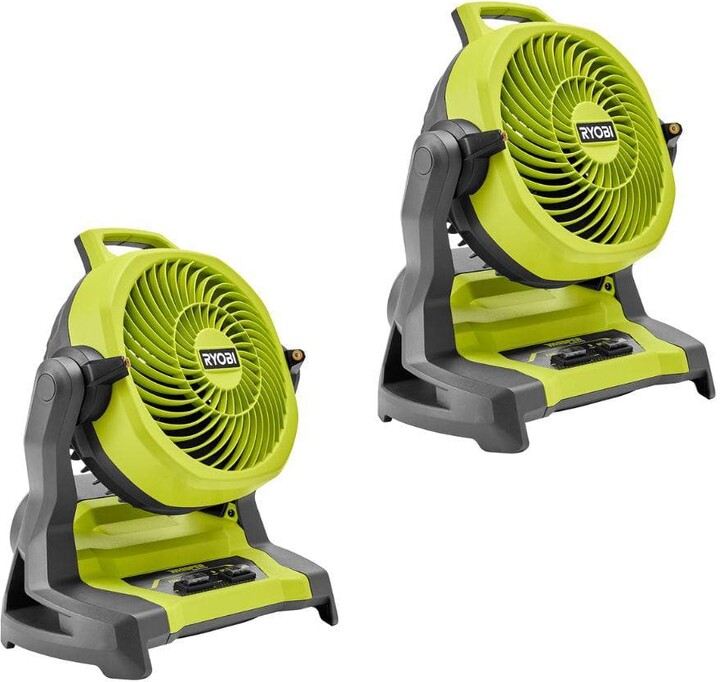 2-pack Ryobi ONE+ 18V cordless bucket top misting fans for 