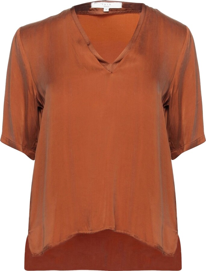 YaYa Blouse Brown ShopStyle Short Sleeve Tops