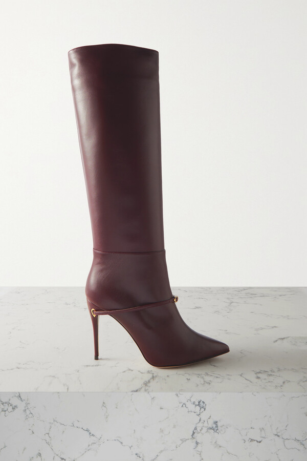 Burgundy Leather Knee High Boots | ShopStyle