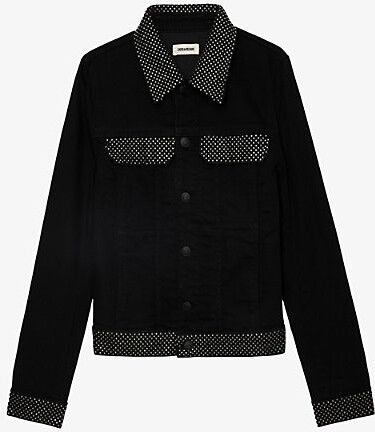 Zadig & Voltaire Womens Black Kioky Rhinestone-Embellished Stretch-Denim Jacket S