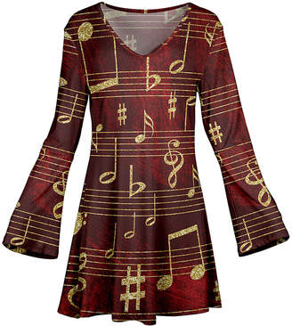 Azalea Red & Gold Musical Notes V-Neck Tunic - Plus Too