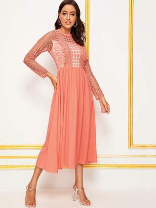 Shein Guipure Lace Overlay Bodice Zip Back Dress