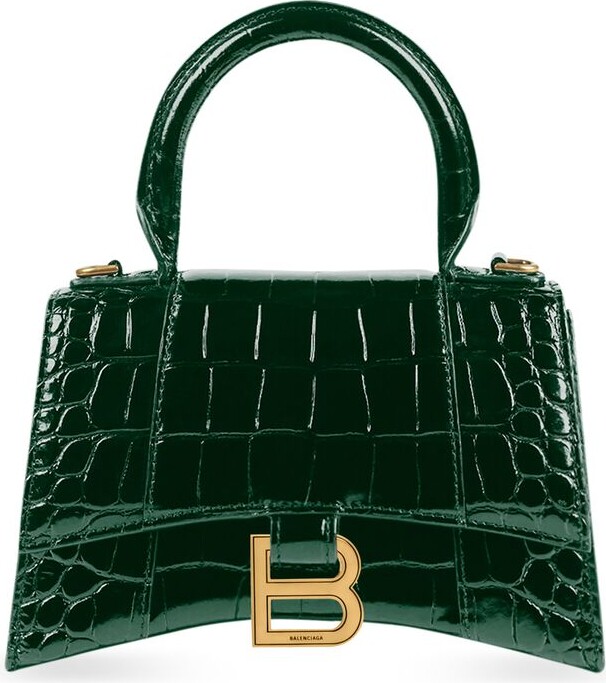 Balenciaga Women's Le Cagole Mini Bag With Chain Crocodile Embossed Bright  Green