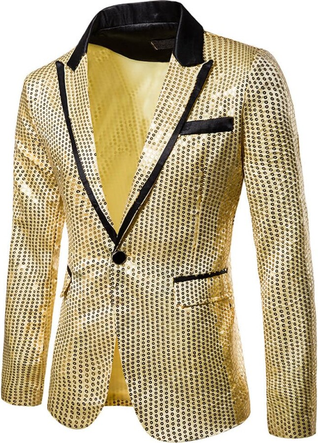 COSKTIARL Men's Long Sleeve Suit Jacket Mens Gold Sequins Blazer