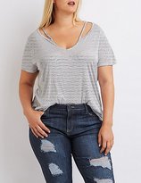 Thumbnail for your product : Charlotte Russe Plus Size Striped Strappy Cut-Out Tee