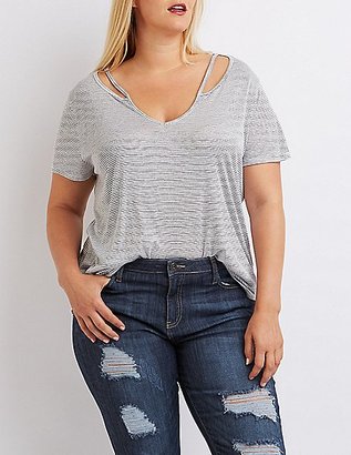 Charlotte Russe Plus Size Striped Strappy Cut-Out Tee