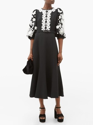 Andrew Gn Balloon-sleeve Lace-trimmed Crepe Dress - Black White